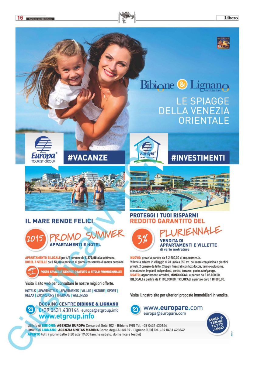 Campagna Europa Tourist Group quotidiano Libero