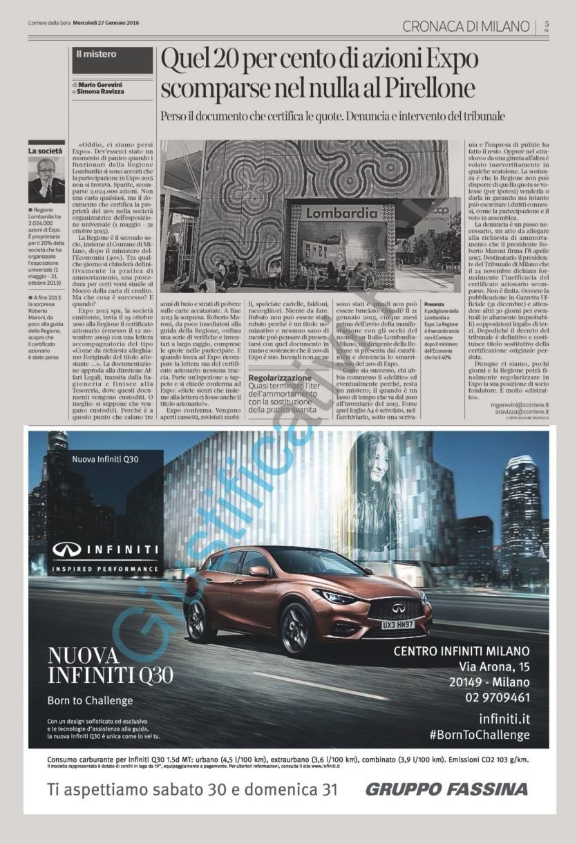 Campagna Infiniti quotidiano Corriere della Sera