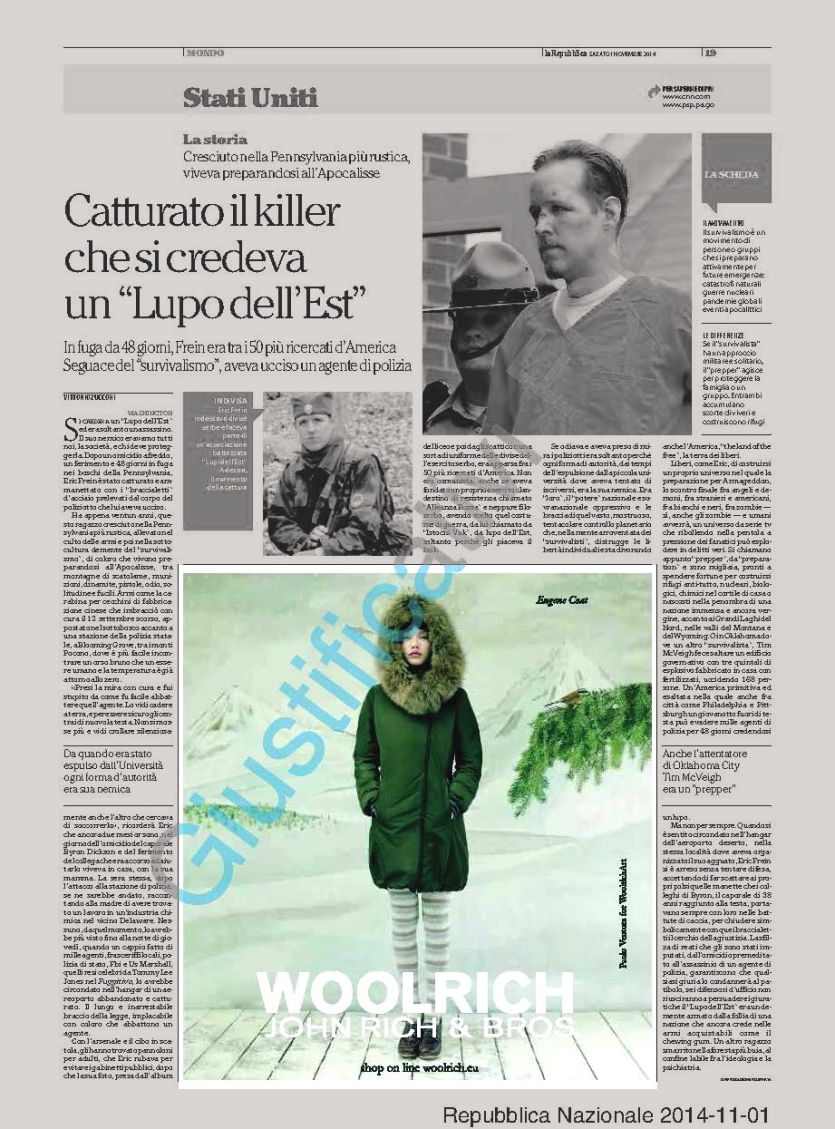 Campagna Woolrich quotidiano La Repubblica