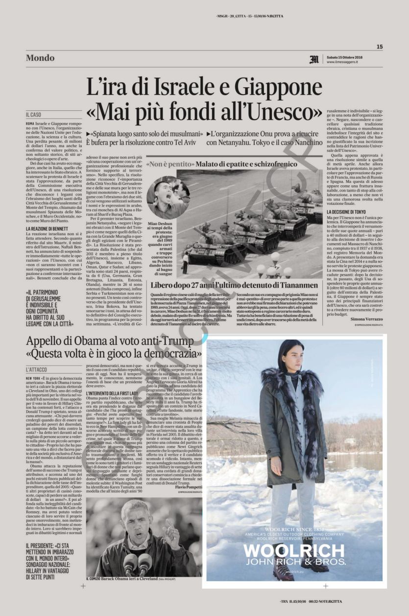 Campagna Woolrich quotidiano Il Messaggero