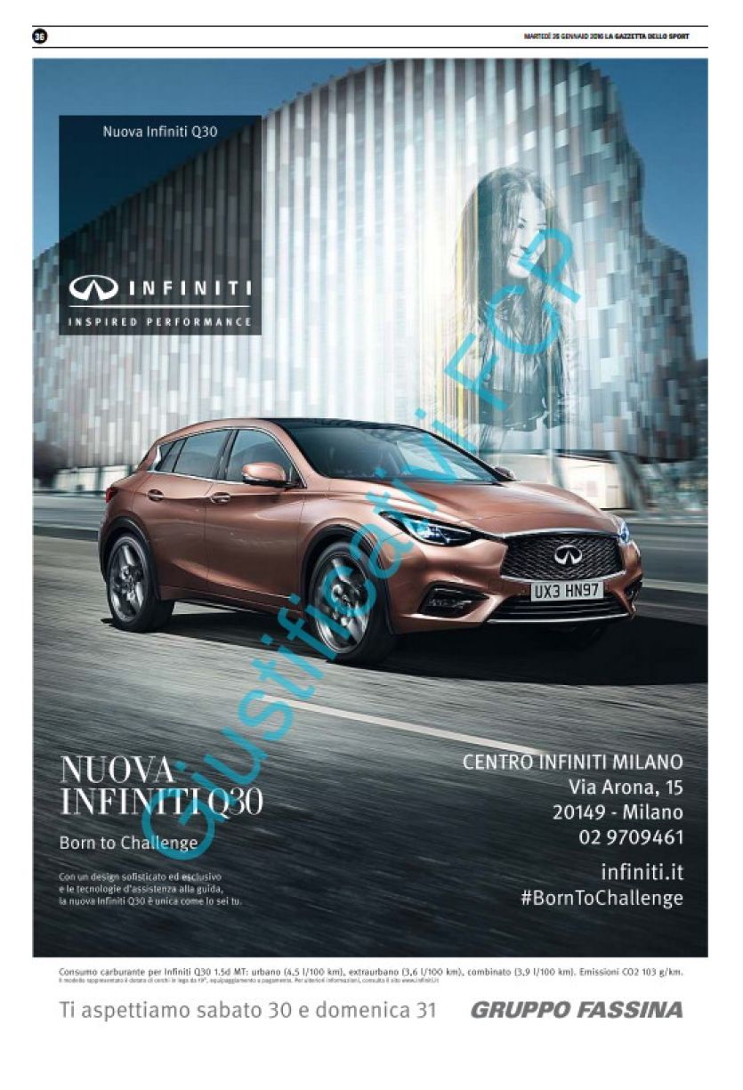 Campagna Infiniti quotidiano La Gazzetta della Sport