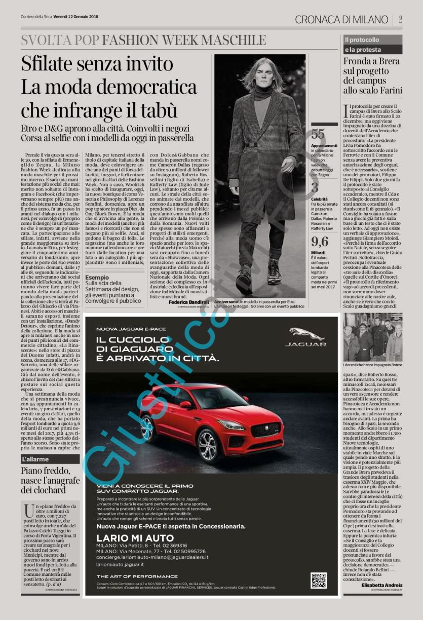 Campagna Jaguar quotidiano Corriere della Sera