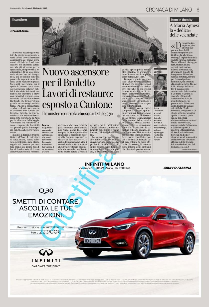 Campagna Infiniti quotidiano Corriere della Sera