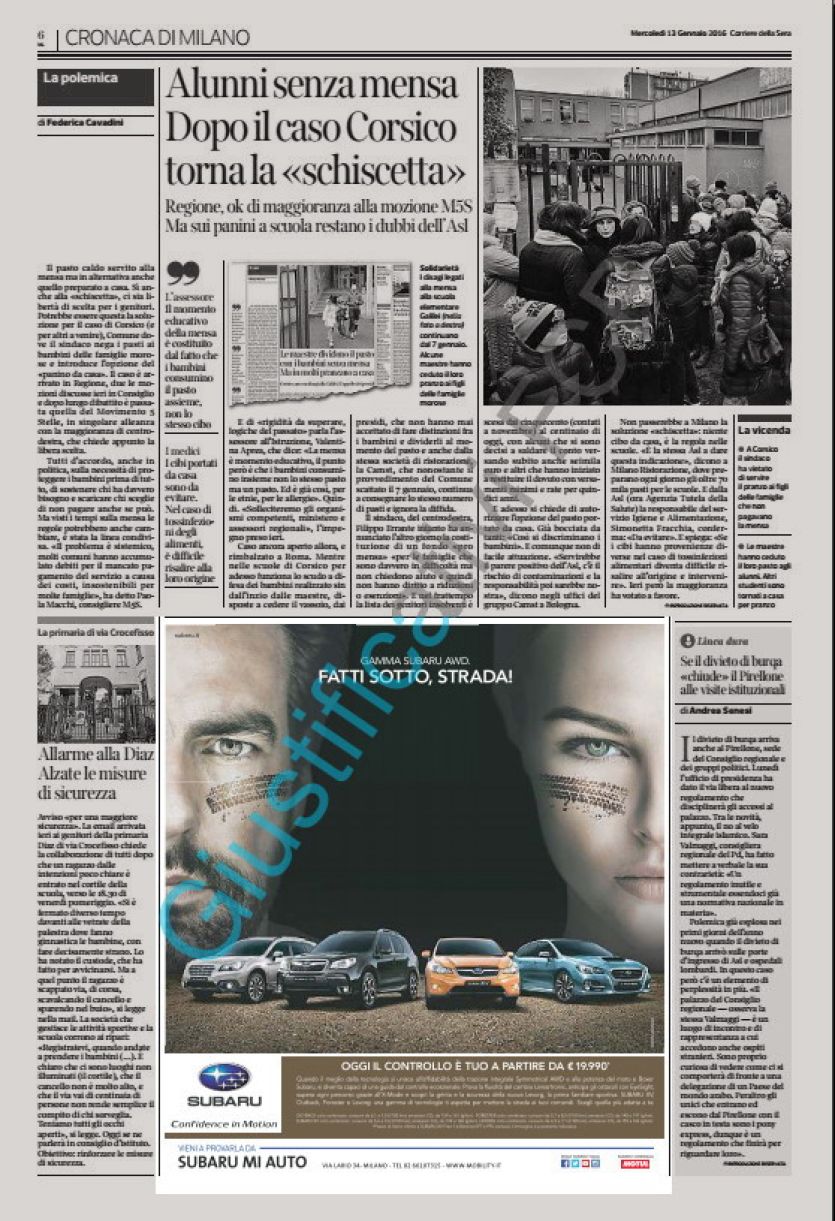 Campagna Subaru quotidiano Corriere della Sera